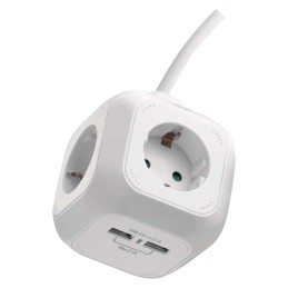 Extension power adaptor cube 1.9 m / 4 sockets / white / PVC / with USB / 1 mm2