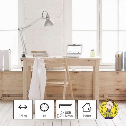 Jatkojohtosovitin, kupu, 2x USB, 4x pistorasia, 1,9m SCHUKO