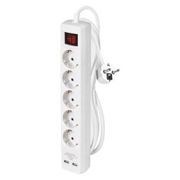 Extension Cord 3 m / 5 sockets / switch / white / PVC / with USB / 1.5 mm2