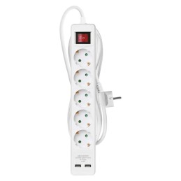 Extension Cord 3 m / 5 sockets / switch / white / PVC / with USB / 1.5 mm2