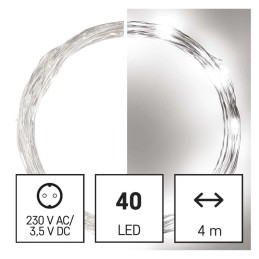 LED Christmas nano chain, silver, 4 m, outdoor and indoor, cool white, timer