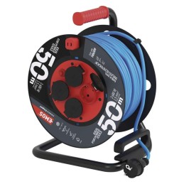 Weatherproof cable reel 50 m / 4 sockets / blue / PVC / 230 V / 1,5 mm2