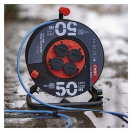 Weatherproof cable reel 50 m / 4 sockets / blue / PVC / 230 V / 1,5 mm2