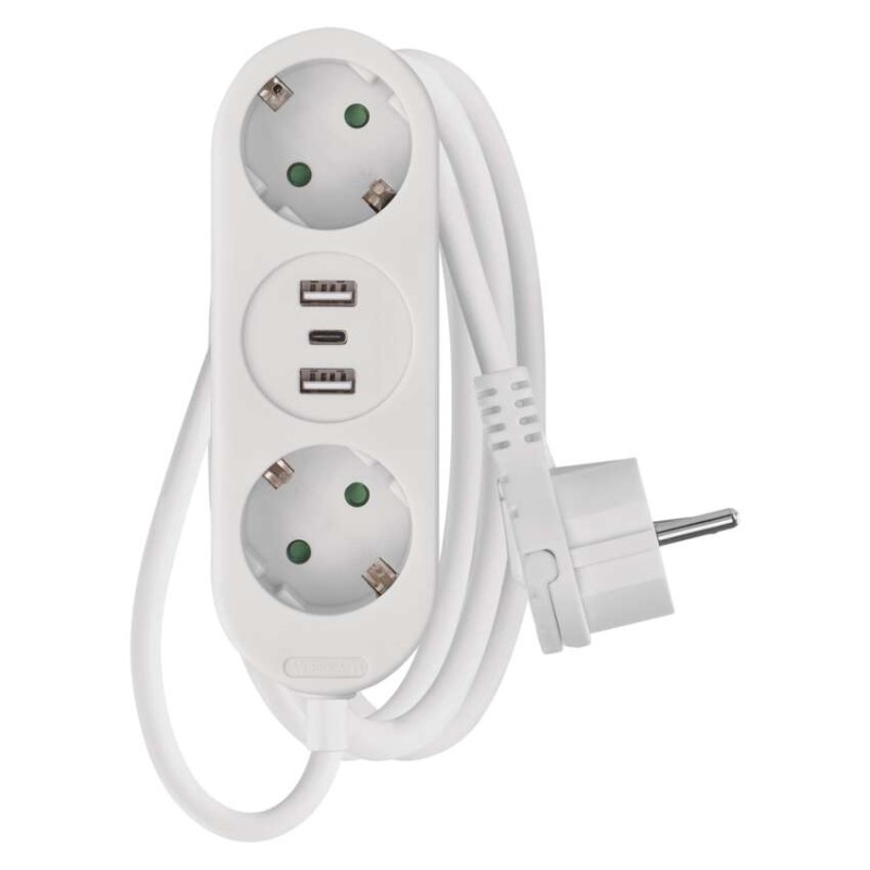 Extension cord 1.5m 2x socket + 2x USB A + 1x USB C white