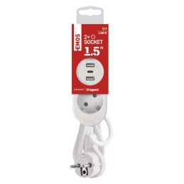 Extension cord 1.5m 2x socket + 2x USB A + 1x USB C white