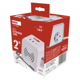 Pailginimo kabelis Cube 2 m 2x lizdas + 2x USB A + 1x USB C + belaidis įkroviklis