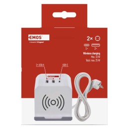 Удлинительный шнур Cube 2 м 2x розетки + 2x USB A + 1x Usb C + беспроводное зарядное устройство