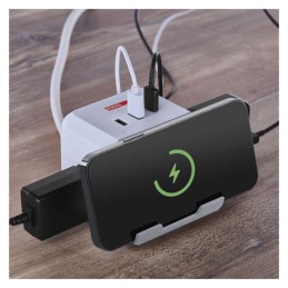 Удлинитель Cube 2м 2x розетки + 2x USB A + 1x USB C + беспроводное зарядное устройство