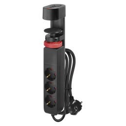 Pailginimo laidas 1,5 m, 3 lizdų jungiklis, montuojamas ant stalo, 2 USB A, 1 USB C, juodos spalvos