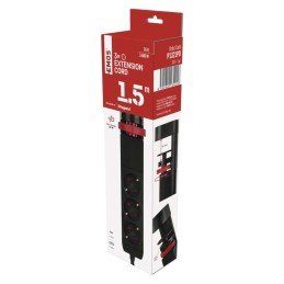 Pailginimo laidas 1,5 m, 3 lizdų jungiklis, montuojamas ant stalo, 2 USB A, 1 USB C, juodos spalvos