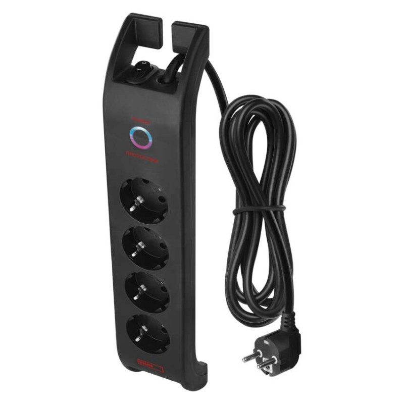 Surge Protector SCHUKO 4 sockets, 2m, black