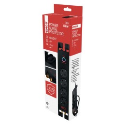 Surge Protector SCHUKO 1800J, 4 sockets, 2m, black