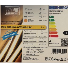 Cob LED juostos profilis 8 W/m, 24 V, 3000 K, IP65