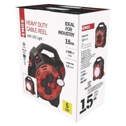 Guminis prailginimo laidas ant ritės su LED lempute, 4 lizdais, 15 m