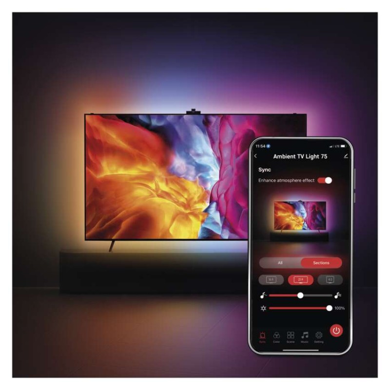 LED aplinkos RGB televizoriaus apšvietimas 75 colių (189 cm) EMOS GoSmart WiFi