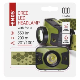 Focus CREE LED headlamp 330lm, 200m, 3×AAA