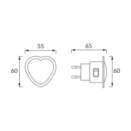 Naktinė lemputė Serce Led 0,3 W 220 V raudona