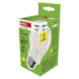 LED lemputė Filament A60 / E27 / 5,9 W (60 W) / 806 lm / Neutraliai balta